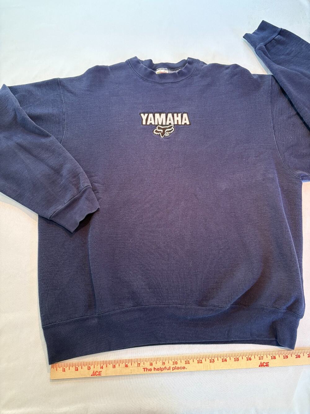 Vintage 90s Yamaha Fox Racing Embroidered Crewneck Sweatshirt XL Made USA Navy
